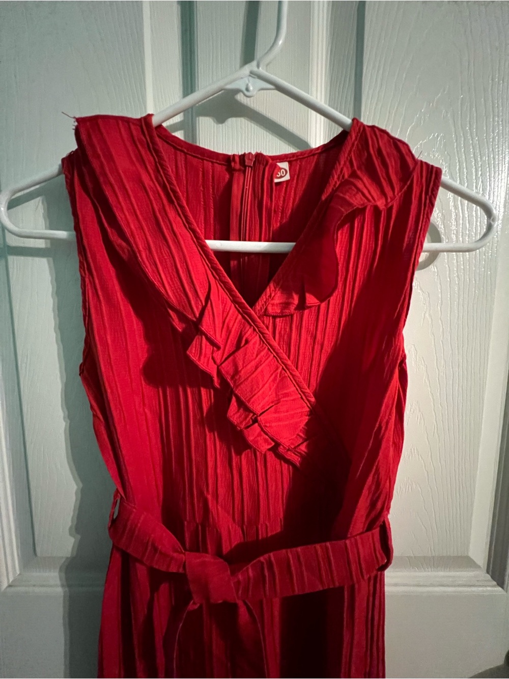Red Ruffled Sleeveless Jumpsuit - Picture 2 of 12